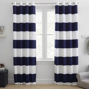 Pottery Barn Kids IDS Preppy Rugby Blackout Curtain 63 x 44" Navy Blue White NEW